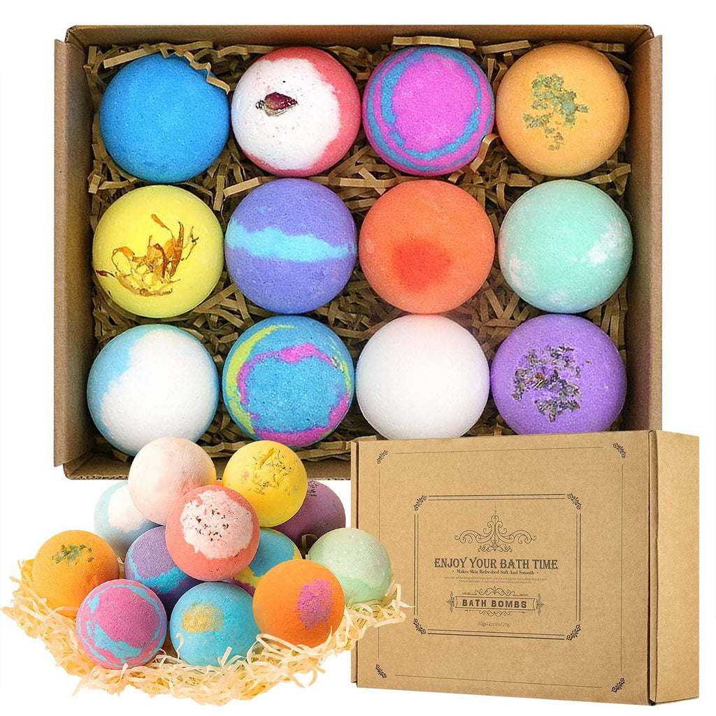 Bath Bombs Gift Set 12pcs Enriched with Nourishing Bath Salts Natural Organic Bubble Pleasantly Scented Home Spa Bathbomb Ideas Gift Set for Her - countrycottagebarn