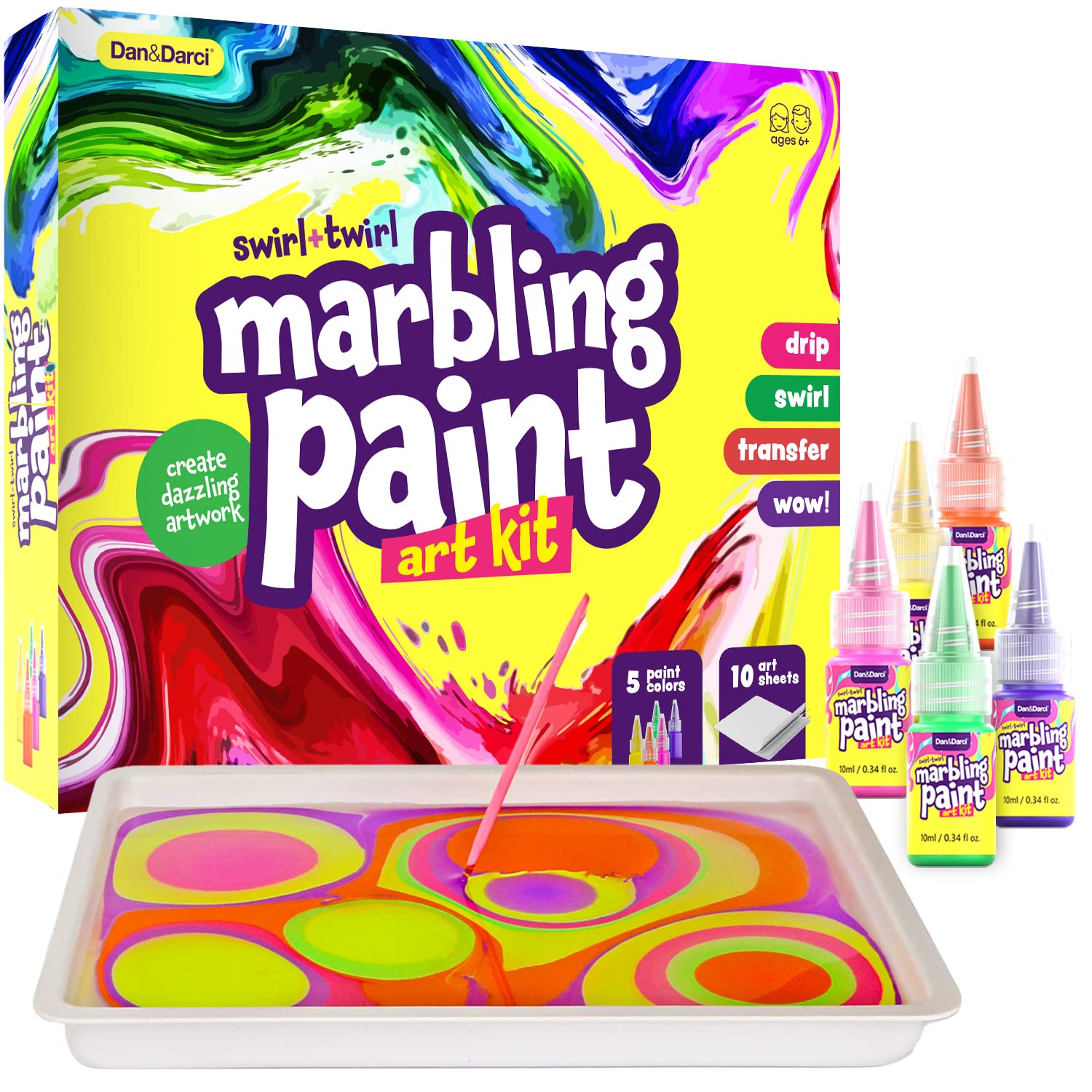 Marbling Paint Art Kit for Kids - Arts & Crafts Gifts for Girls & Boys Ages 6 - 12 Years Old - Easter Craft Kits Set - Paint Gift Ideas Activities Toys Age 6 7 8 9 10 Year Olds - Marble Painting Kits - countrycottagebarn