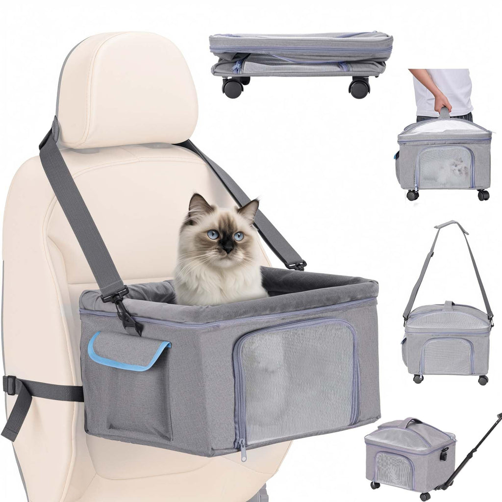 4 - in - 1 Cat Car Seat and Cat Carrier with Removable Wheels Booster Car Seats for Small Dogs Cats Comes with Shoulder Strap Clip - On Safety Leash and Thickened Pads Pet Travel Carrier Bed up to 15lbs - countrycottagebarn