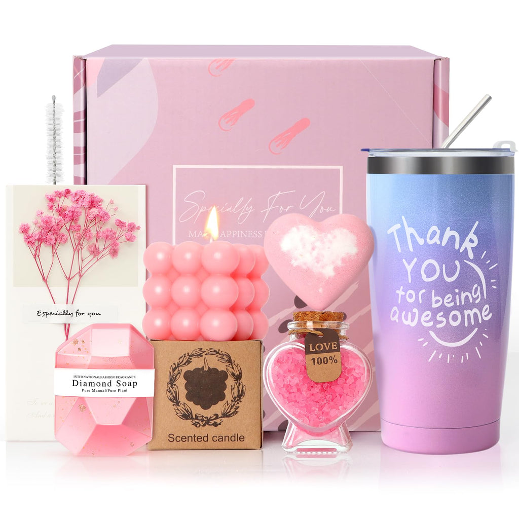 MACEVIA Birthday Gifts for Women Unique Gift Ideas for Birthday Thank You Gifts for Women Mom Wife Sister Girlfriend Her - Pink Rose Spa Gift Basket Set - countrycottagebarn