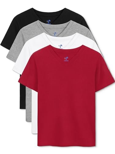 YERIOK 4 Pack Boys Shirts V - Neck Short Sleeve Tees Boys T Shirts Cotton Boys Tops Tshirts Summer Toddler T-Shirts 2 - 18 Years - countrycottagebarn
