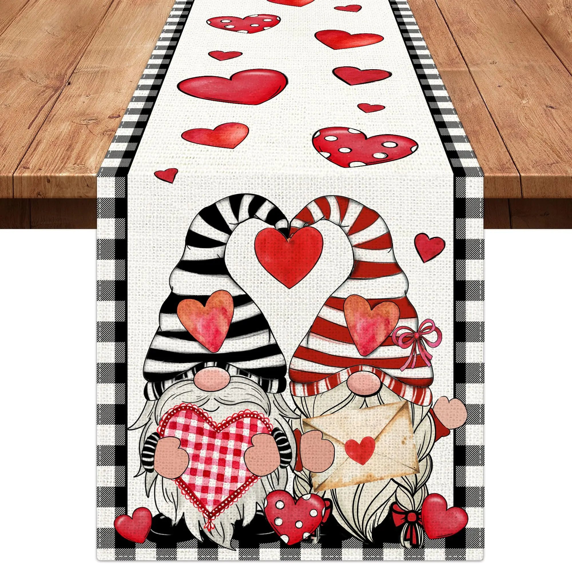 Valentines Day Table Runner Valentines Day Decor Valentine Table Runner 13x36 Inch Long Valentines Day Runner for Table Burlap Heart Gnomes Valentines Day Decorations for Dining Table - countrycottagebarn
