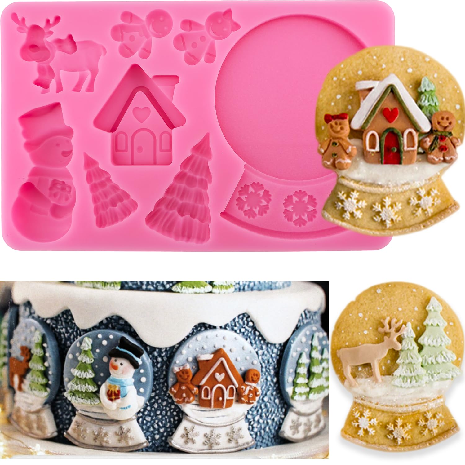 3D Christmas Silicone Molds Christmas Tree Crystal Ball Gingerbread House Fondant Cake Decorating Silicone Baking Molds For Xmas Party Holiday Chocolate Candy Cookie Molds Sugarcraft Cupcake Topper - countrycottagebarn