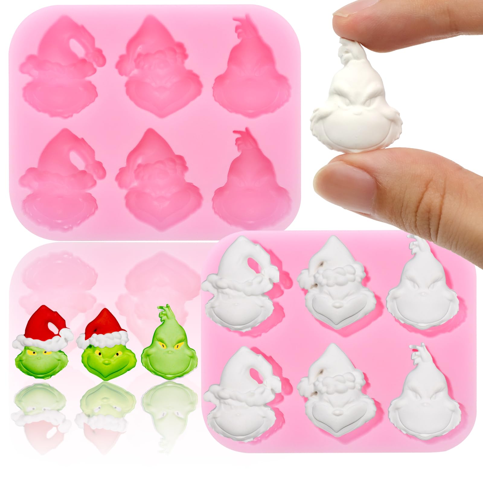 Christmas Molds Silicone for Chocolate6 Cavities Christmas Green Fur Monster Heads Chocolate Molds Funny 3D Christmas Chocolate Candy Molds for Soap Pudding Jelly Making - countrycottagebarn