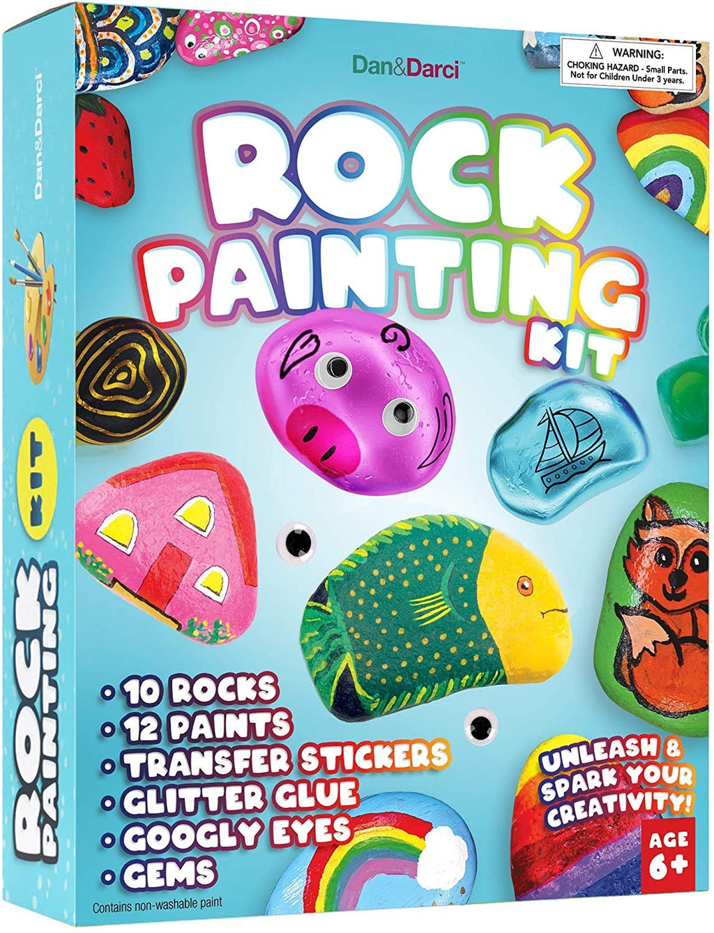 Dan&Darci Rock Painting Kit for Kids - Arts and Crafts for Girls & Boys Ages 6 - 12 - Easter Craft Kits Art Set - Supplies for Rock Paint - Best Tween Gift Ideas for Kid Activities Age 6 7 8 9 10 11 - countrycottagebarn