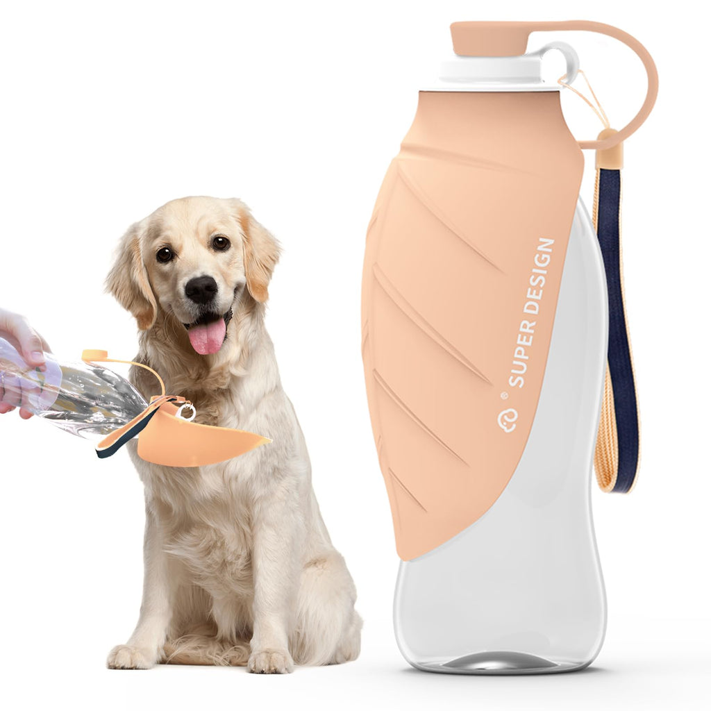 SUPERDESIGN Portable Dog Water Bottle for Small to Large Dogs Leak Proof Dog Travel Water Bottle Large Leaf Travel Water Bowl for Dogs and Dog Walking Accessories (19.6OZ Pink) - countrycottagebarn