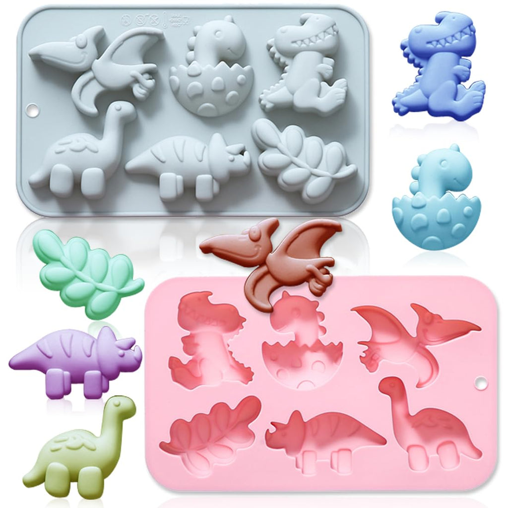 2 Pack Dinosaurs Themed Silicone Molds 6 Cavity 3D Cute Dinosaur and Leaves DIY Silicone Fondant Cake Decor Mold Tray Baking Tools for Chocolate Candy Mousse Pudding Handmade Soap Candle Clay - countrycottagebarn