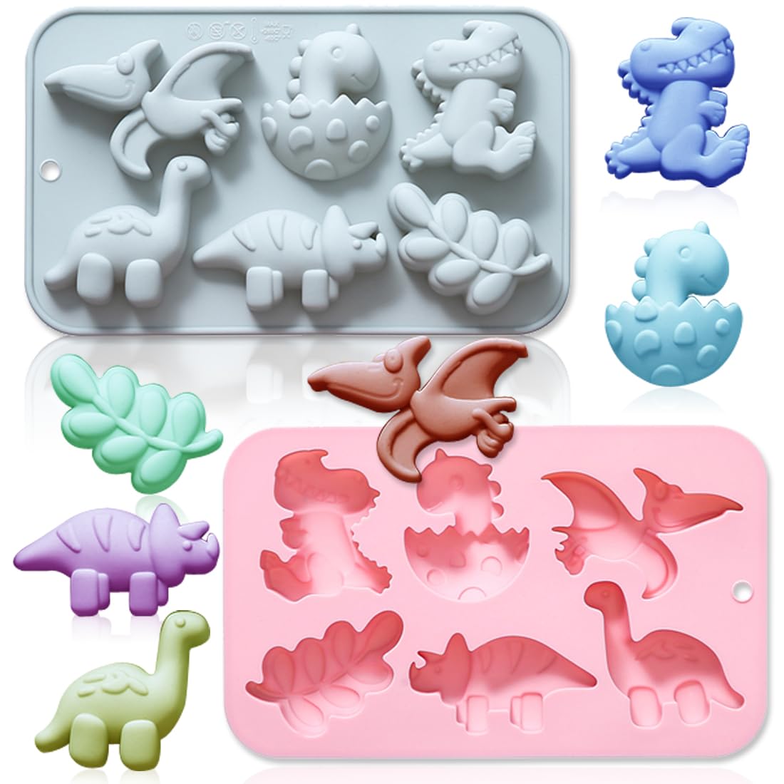 2 Pack Dinosaurs Themed Silicone Molds 6 Cavity 3D Cute Dinosaur and Leaves DIY Silicone Fondant Cake Decor Mold Tray Baking Tools for Chocolate Candy Mousse Pudding Handmade Soap Candle Clay - countrycottagebarn