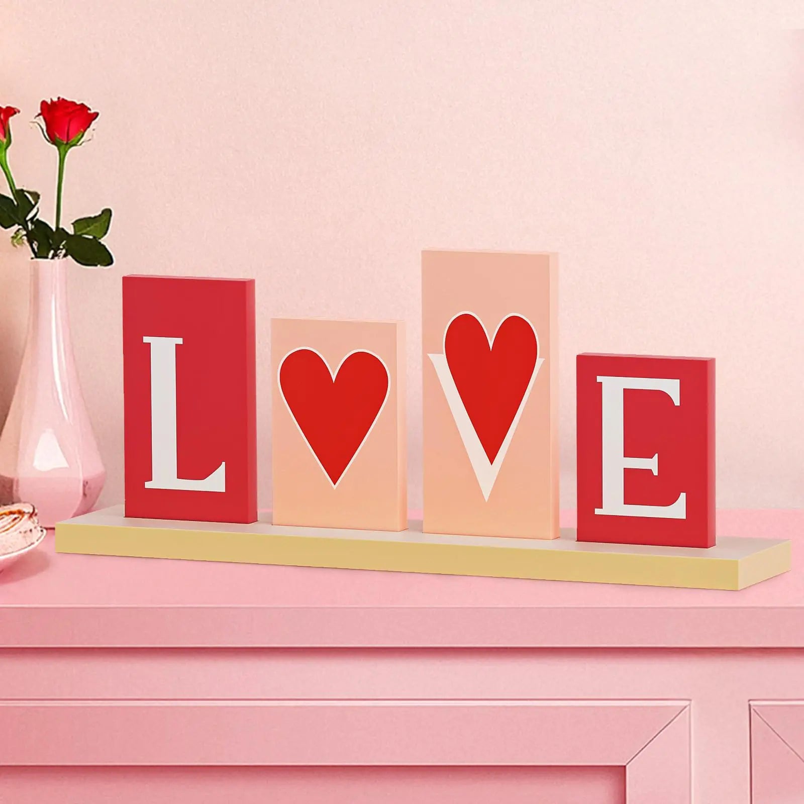 OLANRUN Valentines Day Decorations Wooden LOVE Valentines Day Table Decor Sign Valentines Day Decorations for The Home Bedroom Office Mantel - countrycottagebarn